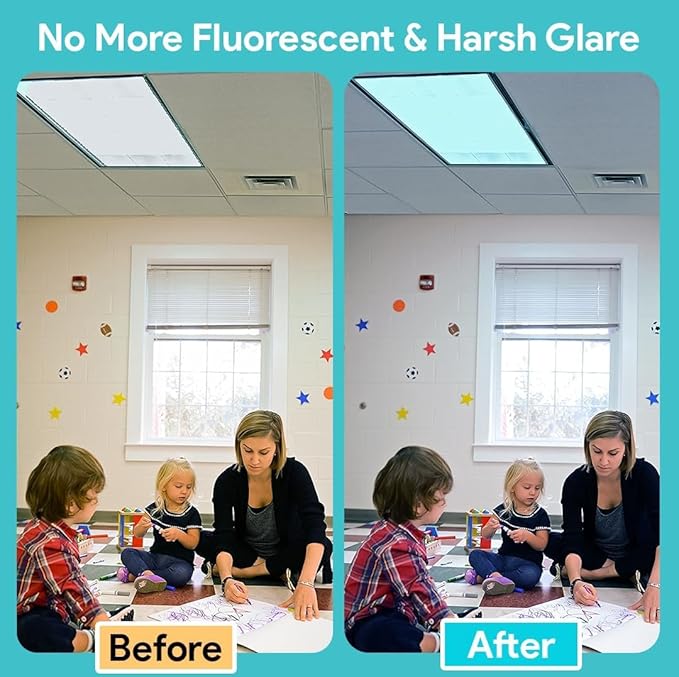 Fluorescent Light Covers for Ceiling Lights - Flicker & Glare Reducing Filters for Ceiling Lights - Overhead Light Covers - Light Covers for Classroom and Office - 48" x 24", Blue (8 Pack)