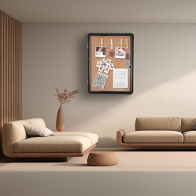 Magula 24"x18" Enclosed Cork Bulletin Board Tamper-Proof Dispaly Case, Black Aluminium Frame, Shatter Resistant Lockable Bulletin Board, Enclosed Cork Board for School, Office,Commercial,Hospital etc