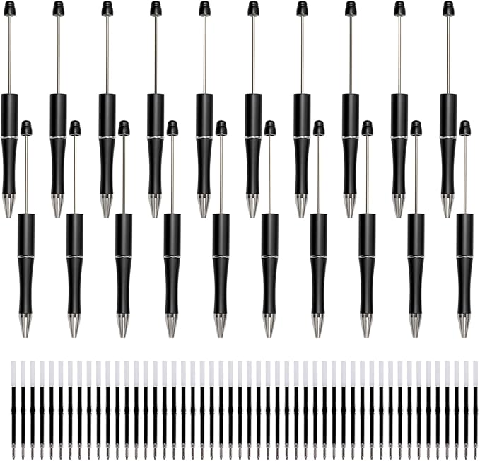 jiebor 20Pcs Black Beadable Pens Plastic Bead Ballpoint Pens Bulk with 50Pcs Black Ink Cute Cool Diy Pens for Journaling Kids Women Students Teacher Graduation Christmas Gift Office School Supplies