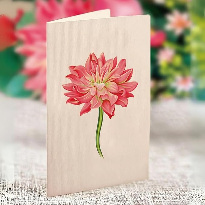 Freshcut Paper Pop Up Cards, Dear Dahlia, 12 Inch Life Sized Forever Flower Bouquet 3D Popup Greeting Card, Birthday Cards, Thank You Card, Blank Notecard & Envelope