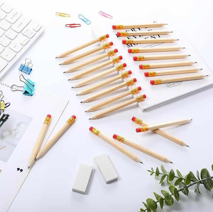 Chivao 288 Pieces Golf Mini Pencils Bulk with Eraser #2 HB Golf Short Pre Sharpened Pencils for Party Favors Office Supplies 4 Inch(Wood Color)