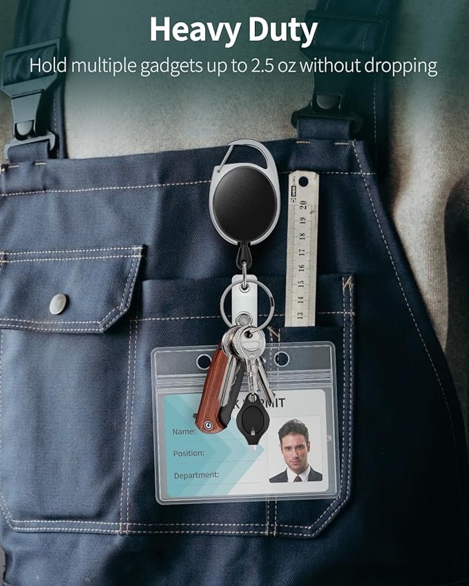 Uniclife 5 Pack Badge Holder Horizontal Clear Plastic Case with Retractable Badge Reel Carabiner Clip Soft Waterproof Card Protector for IDs Credit Cards Proximity Cards Driver’s Licenses and Passes