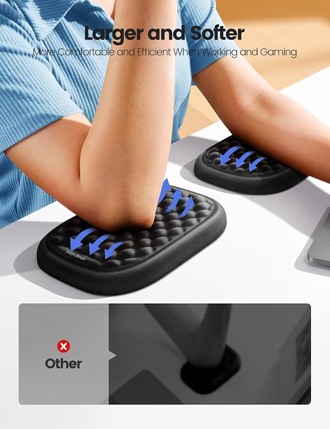 [Upgraded Larger and Thicker] Vaydeer Elbow Rest Pad, Desk Wrist Rest Memory Foam Armrest, Ergonomic Mouse Cushion Support, Wrist Pain Relief for Computer Laptop Working Typing Gaming Office-Gray
