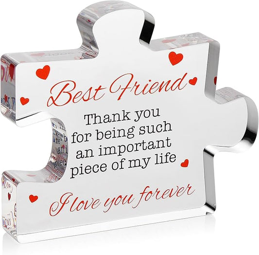 VELENTI Friendship Gifts - Acrylic Block Puzzle Friendship Gift for Her - Long Distance Relationship Gifts, Bestie Gifts Paperweights