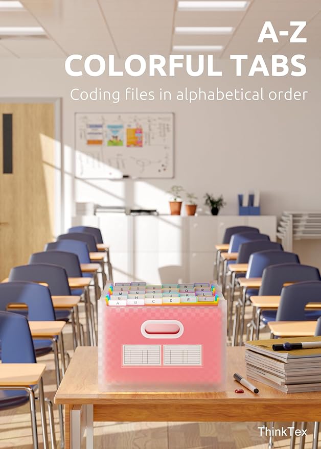 ThinkTex 26 Pockets Expanding File Folder, Upright & Open Top, A-Z Colorful Tabs, Larger Capacity Accordian Folder, Letter/A4 Size for School, Home and Office - Pink
