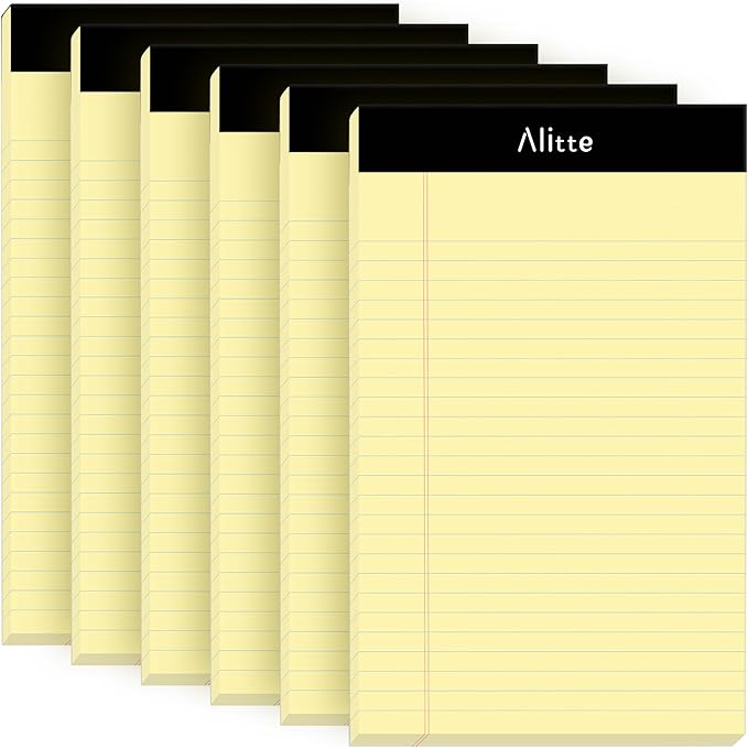 Yellow Legal Notepads 5x8, Pack of 6 - Perforated Narrow Ruled Writing Pad - Premium Thick Paper, No Ink Bleeding - Blank Legal Pads For Home, Office, School, Business - 50 Sheets Per Notebook