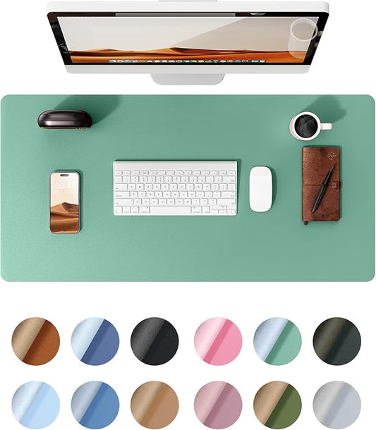 YSAGi Leather Desk Protector, Office Mat, Large Mouse Mat, Non-Slip PU Leather Blotter, Laptop Desk Mat, Waterproof Writing Pad for Office and Home (Green-Blue, 31.5" x 15.8")
