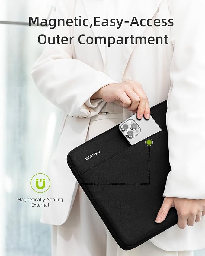 Protective 16 Inch Laptop Sleeve for 15 16 MacBook Air/Pro, 15.6 16 HP Dell Lenovo Asus Notebook - Shockproof, Water-Resistant with Accessory Pocket (Black, 16 inch)