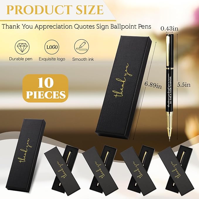 PerKoop 10 Set Thank You Gifts Inspirational Ballpoint Pens with Gift Boxes Bulk Appreciation Party Favors for Employee Coworker Staff Team Friends Office Supplies(Black,Reminder)