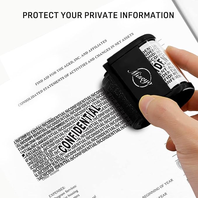 Miseyo Wide Roller Stamp Identity Theft Stamp 1.5 Inch Perfect for Privacy Protection - 3Pack Set (Black)