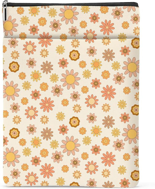 Retro Floral Pattern Book Lovers Gifts Waterproof Book Sleeve Book Pouch Book Protector with Zipper and Front Pocket BookCover Case for Women Girl Best Friend Sister Book Accessories Book Club Gifts