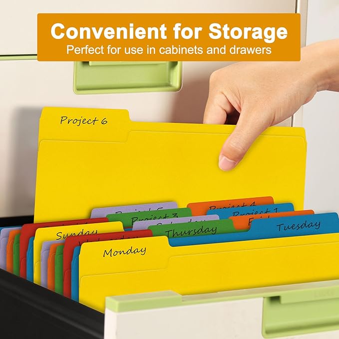 ViVin File Folders, Fits 8.5 x 11 Letter Size Paper, 1/3-Cut Tabs, 36 Pack Manilla Colored File Folders, Perfect for Home, Office, and School Documents File Paper(Multicolored)