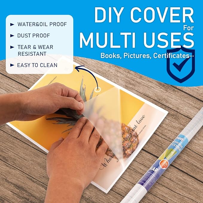 Chell Clear Contact Paper Roll for Books, 17.5 in x 10 ft Clear Self Adhesive Book Cover Paper Protector