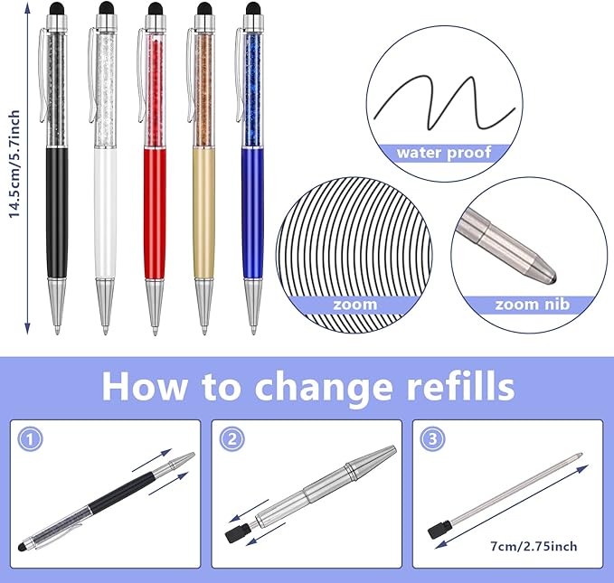 Mini D1 Ballpoint Ink Pen Refills for Twist Pens, Medium Tip, Compatible with Swarovski Pen Refills (10 Pcs Black Ink)