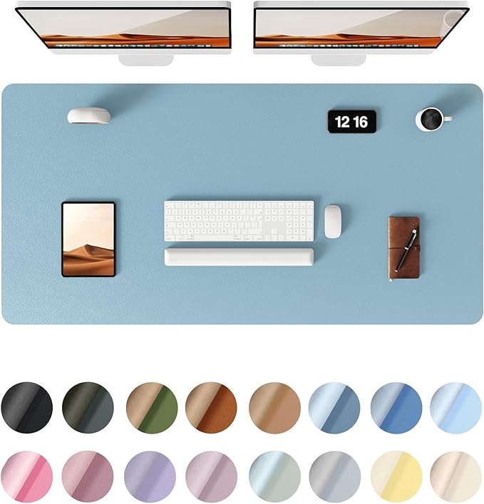 YSAGi Leather Desk Protector, Office Mat, Large Mouse Mat, Non-Slip PU Leather Blotter, Laptop Pad, Waterproof Writing Pad for Office and Home (Ice Blue, 47.2" x 23.6")