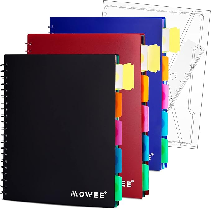 Spiral Notebook - 5 Subject Notebook, College Ruled Notebook With Dividers Pocket, Tabs Label (3PackMulti)