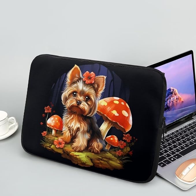 Cute Dog Laptop Sleeve Case for Women Men Mushroom Laptop Protector Durable Computer Sleeve 15 inch Suitable Gifts for Girls Boys Tablet Bag Laptop Accessories Black