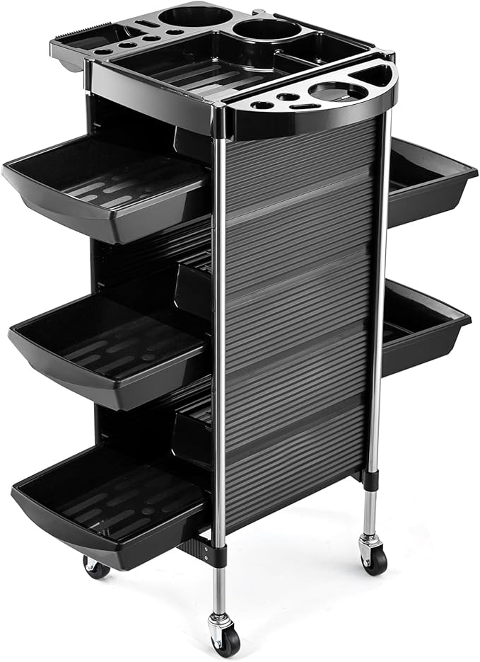 Salon Trolley Cart for Hair Stylist, Beauty Rolling Hair Salon Cart Rack with Worktop, Portable Salon Station with 5 Drawers, Professional Beautician’s Equipment Cart with Wheels for Salon/Spa/Tattoo
