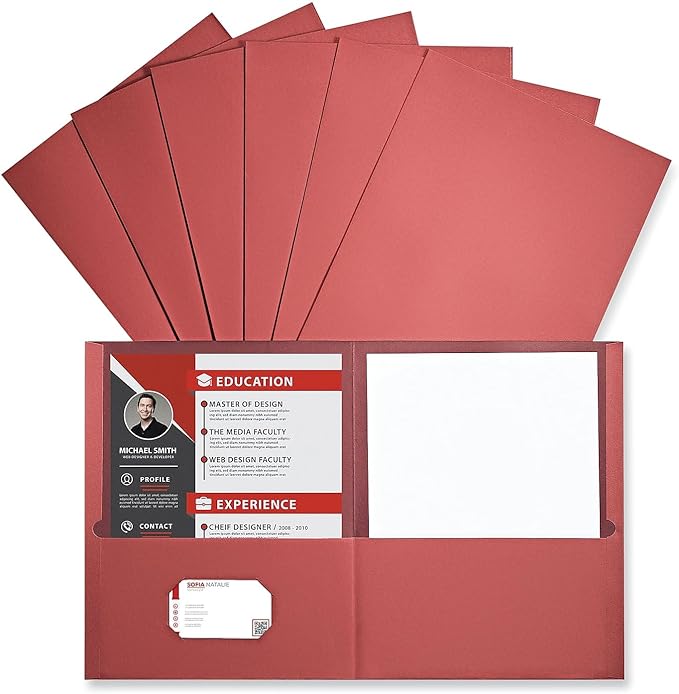 Universal UNV56611 11 in. x 8.5 in. Embossed Leather Grain Paper 2-Pocket Portfolio - Red (25/Box)