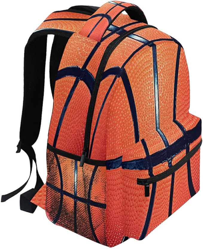 Sports Ball Basketball Texture Theme School Backpack for Teens Girls Kids Boys, Women Men Adult 15 in Laptop Backpack Casual Elementary Student College Bookbag Travel Hiking Camping Daypack