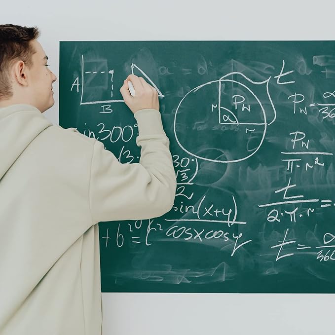 Chalkboard Wallpaper Stick and Peel: Green Contact Paper Classroom Chalkboard Stickers Chalk Board Paint Self Adhesive Wall Paper with 8 Colorful Chalks (35.4 X 78.7 Inches)