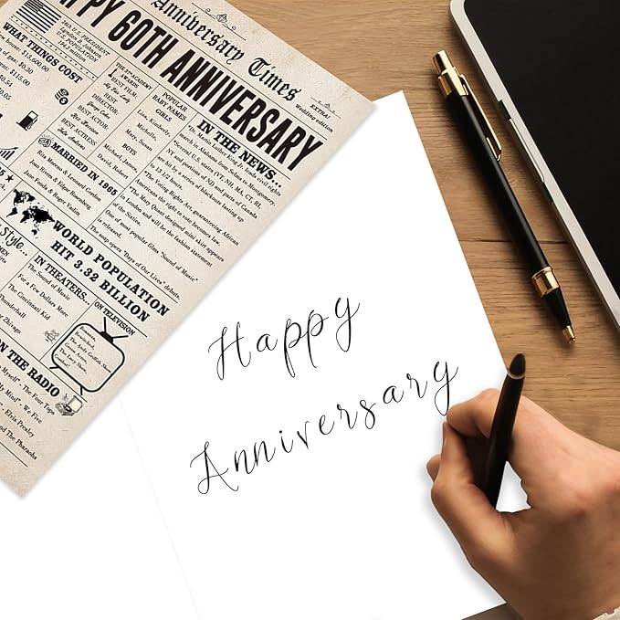 Big 60th Anniversary Card for Women Men, Retro 60 Year Anniversary Card Gift for Couple, Diamond Wedding Decorations for Husband Wife, Vintage 60 Years Marriage Gift for Him Her