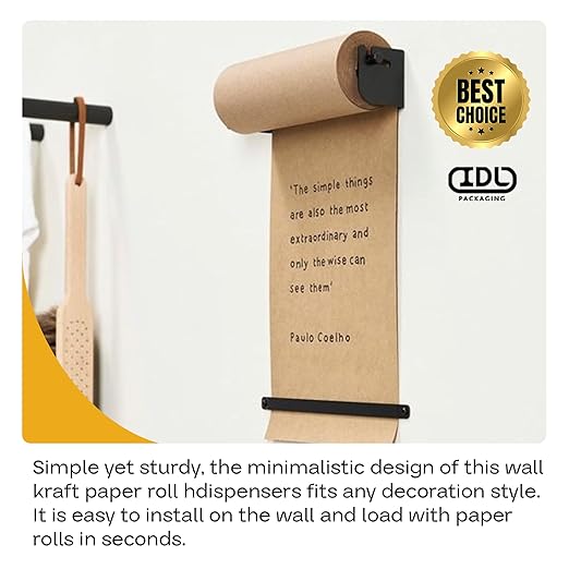 IDL Packaging 24" Wall Mounted Kraft Paper Roll Dispenser & Cutter for Rolls up to 24" Wide and 9" in Diameter – Durable Paper Holder with a Serrated Blade – Wall Mount Set Included