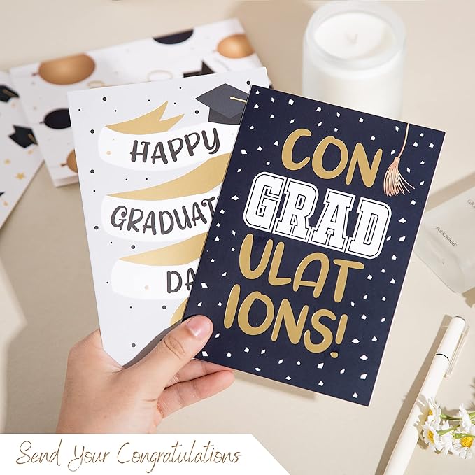 Graduation Cards 2024-20 Pack Matte Gold Foil Congratulations Cards, 7x5 Inches Bulk Greeting Cards with Envelopes and Stickers - College & High School Graduation