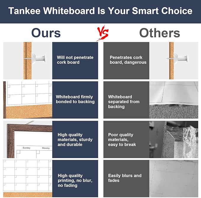 Dry Erase Calendar Cork Board Combo, 17"x13" Calendar Whiteboard for Wall, Magnetic White Board Monthly Calendar with Wood Framed, Dry Erase Board for Home Office Kitchen Planner Memo
