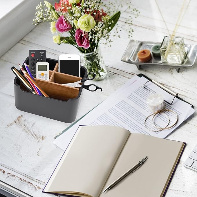 Stylish Desk Organizer and Remote Control Holder in Black - Keep Your Workspace Tidy and Organized, Multi-Purpose Storage for Office Desktop Coffee Table Bedside Nightstand