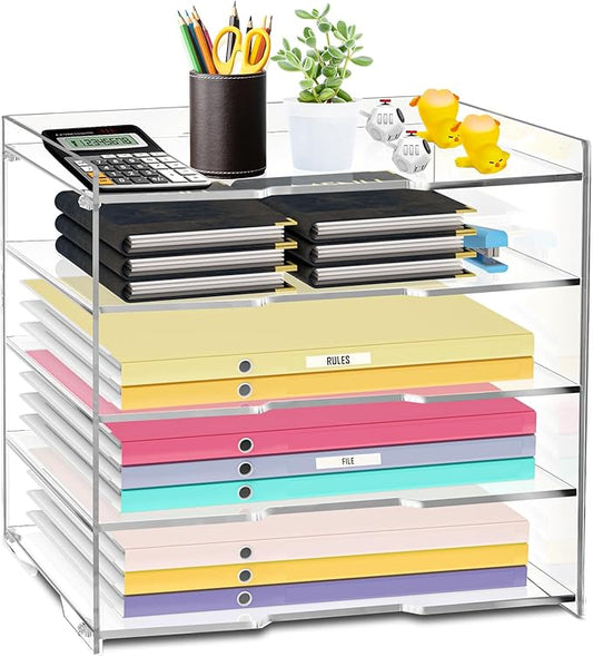 KKU File Paper Organizer, 5 Tier Clear Acrylic Desk Organizer Letter Tray Desk Tray, Desk File Organizer Paper Tray File Holder for Organizing Office Desk Organizers and Accessories