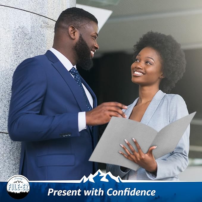 FILE-EZ Two-Pocket Folders, Gray, 25-Pack, Textured Paper, Letter Size (EZ-32530)