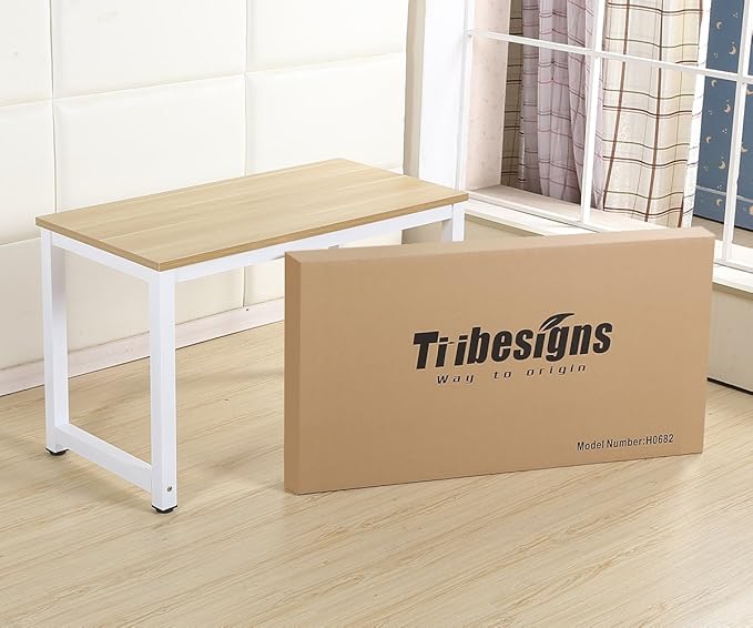 Tribesigns Computer Desk, 47 inch Modern Simple Office Desk Computer Table Study Writing Desk for Home Office, Light Walnut