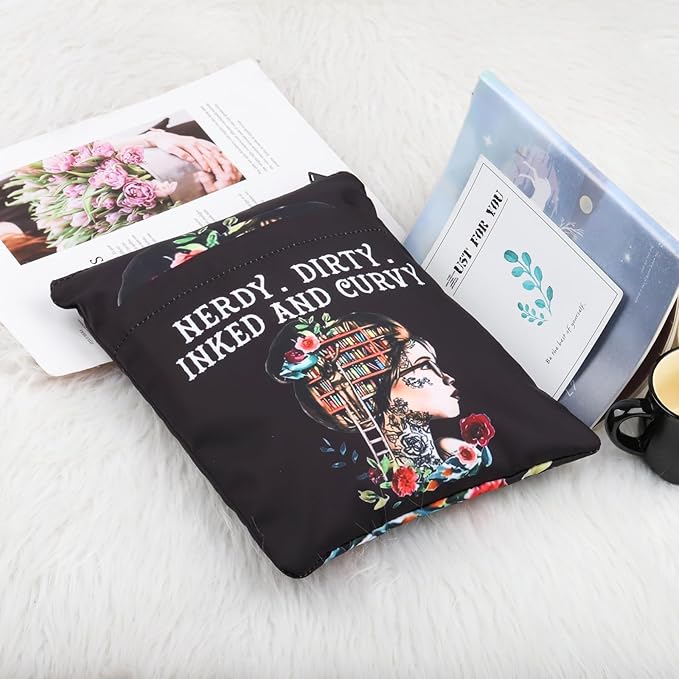 KEYCHIN Reading Lover Book Sleeve Book Club Librarian Gifts Nerdy Dirty Inked And Curvy Book Cover Book Lover Gifts Book Covers For Paperback (Nerdy Dirty-Black)