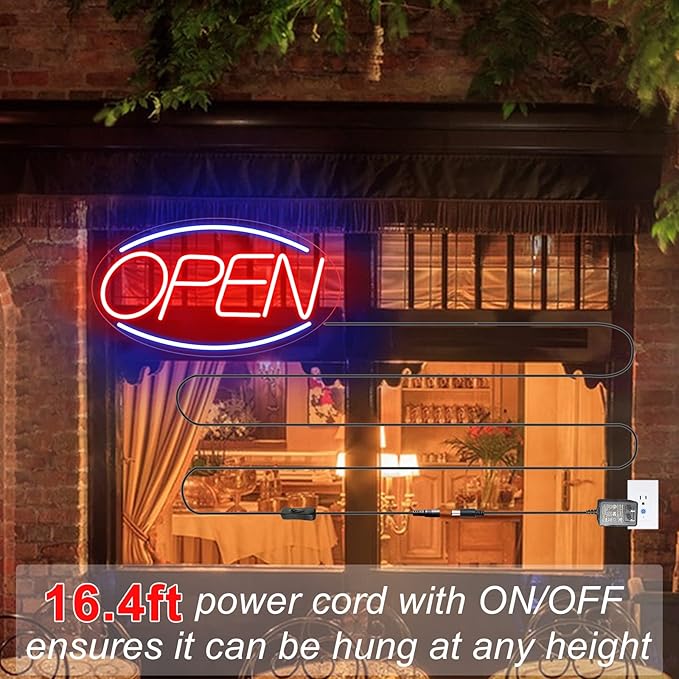 Open Signs for Business Ultra Bright 16 Inch Plug In Electric Light Up Open Sign with ON/OFF Switch for Business Storefront Window Glass Door Shop Store Florists Bar Salon Cafes Pub