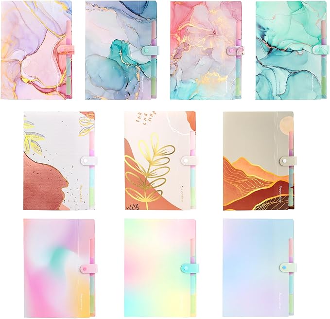 Ddaowanx Expanding File Folder, Letter A4 Size Accordion Plastic File Organizer, 5 Pocket Folders for Documents, Aesthetic Folder with Labels, Paper Organizer for School Office (Purple Marble)