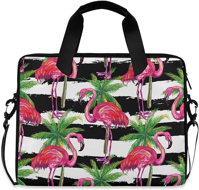 Pink Flamingo Palms Laptop Messenger Bag Case Sleeve Crossbody Briefcase Women