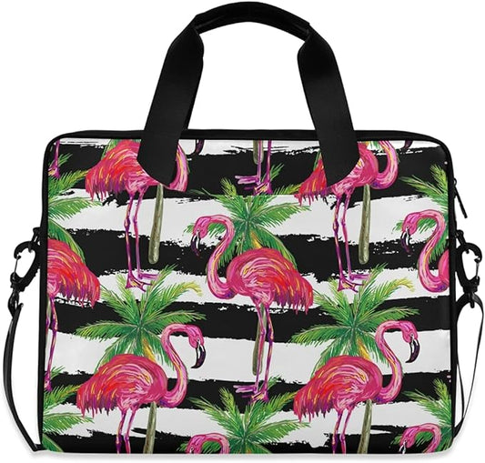 Pink Flamingo Palms Laptop Messenger Bag Case Sleeve Crossbody Briefcase Women