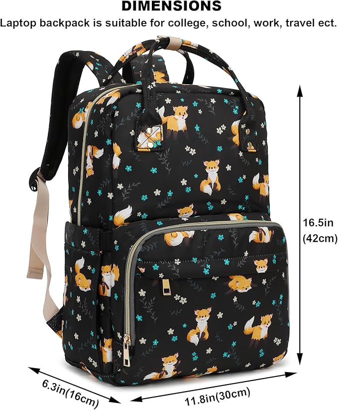 Fox Laptop Backpack College Bookbag School Backpack for Women Girls, Travel Backpack 15.6 Inch Computer Backpacks