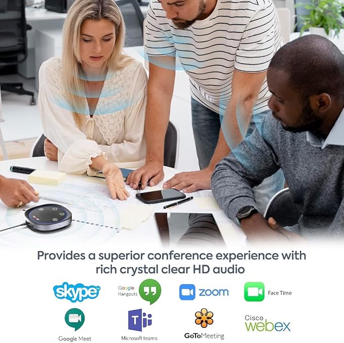 JOUNIVO USB Speakerphone, Omnidirectional Computer Speaker with Microphone,Plug and Plays Portable Speaker with Microphone for Holding Meetings Anywhere with Immersive Sound