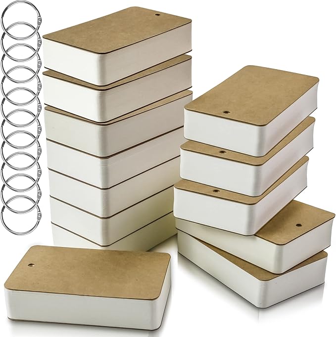MotBach 10 pack White Blank Flash Cards with 500 Sheets Study Cards, Note Card Pad with Binder Ring, Kraft Paper Word Vocabulary Cards for Learning language, DIY Greeting Cards(3.5 x2.2 Inch)