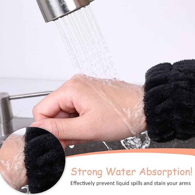 Chuangdi 4 Pairs Wrist Bands for Washing Face Wrist Spa Microfiber Wash Towel Band Scrunchies Absorbent Wristbands Sweatband for Women Prevent Liquid from Spilling