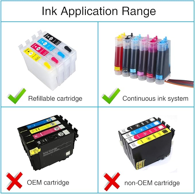 Regular Refill Ink for T252 T252XL120-BCS, T252XL220, T252XL320, T252XL420 Workforce WF-7710 WF-7720 WF-7210 WF-3630 WF-7620 WF-7610 WF-3640 WF-3620 for Refillable Cartridges or CISS