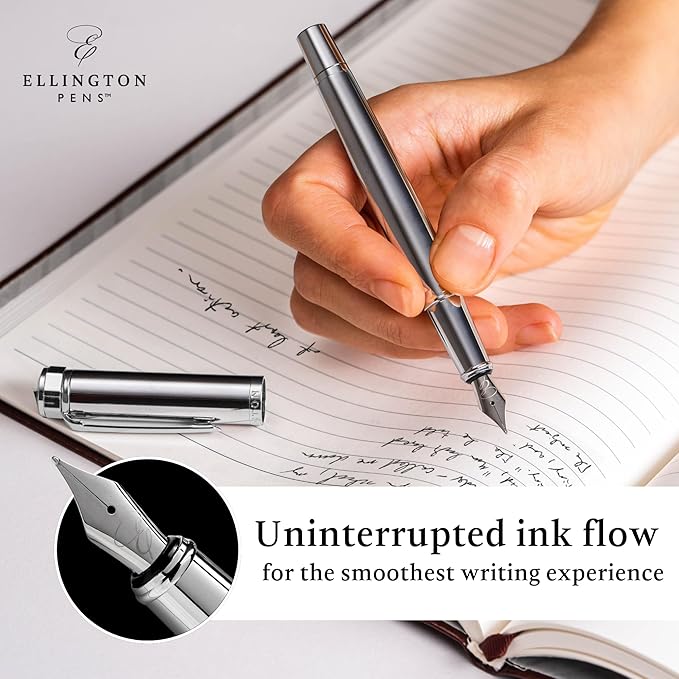 Luxury Fountain Pen Set- Fountain Pens for Writing - Smooth Extra Fine Nib - Includes Refillable Ink Converter, 3 Ink Cartridges [Black & Blue], Gift Box - Elegant Calligraphy