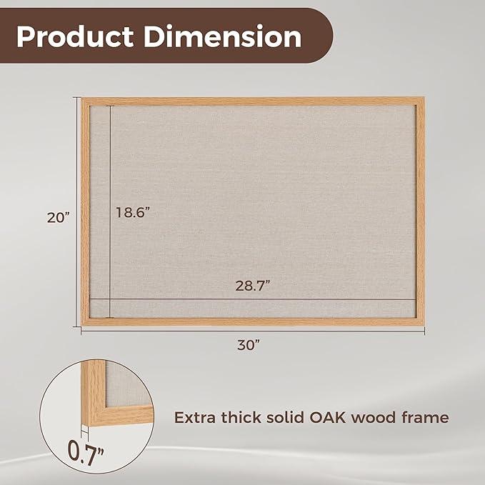 Fun Memories Cork Board Bulletin Board for Office, 20" x 30" Oak Wooden Framed Corkboard, Wall Mounted Notice Pin Board for School Home & Office, Natural Wood