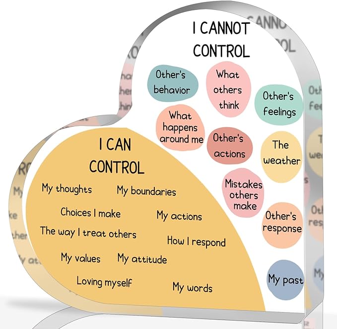 Things I Can Control Mental Health Decor, Acrylic Heart Gifts Mindfulness Decor for Therapy Office , School Counselor Sign Therapist Office Art Decorations for Therapist Office Living Room Bedroom