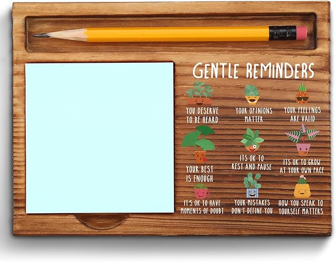 Gentle Reminders Positive Affirmations Sticky Note Holder, Mental Health Gifts for Therapy Office School Counselor, Self Love Compassion Therapist Self-Stick Note Pad Holders ZSS40