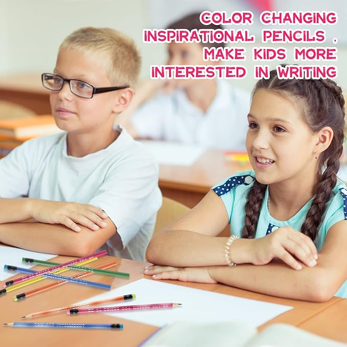 Epakh 100 Pcs Inspirational Pencils Color Changing Pencils Bulk with Eraser HB Wooden Pens Gift for Kids Students Classroom Christmas Party(Mixed Colors,Classic Style)