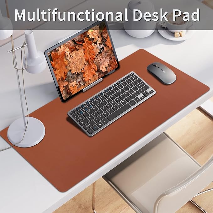 Bloss Brown Leather Desk Pad Protector, Office Desk Mat, Large Mouse Pad, Non-Slip PU Leather Desk Blotter, Laptop Desk Pad, Waterproof Desk Writing Pad for Office and Home (,35.4" x 17")
