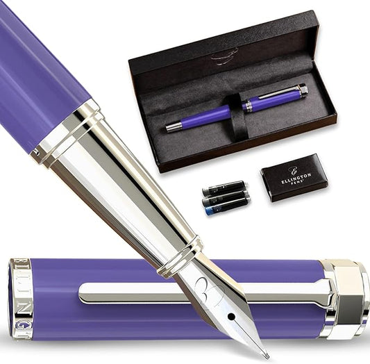 Luxury Fountain Pen Set- Fountain Pens for Writing - Smooth Fine Nib - Includes Refillable Ink Converter, 3 Ink Cartridges [Black & Blue], Gift Box - Elegant Calligraphy